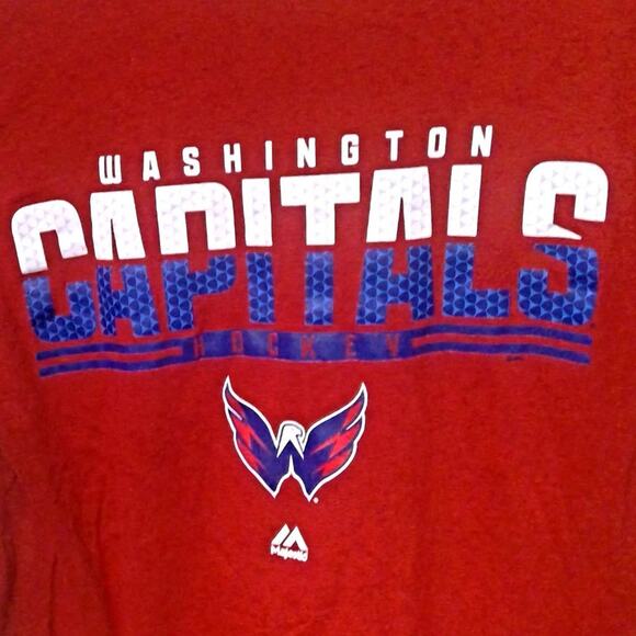 Majestic Washington Capitals T Shirt Size Large Red Triple Peak Ring Spun - Picture 2 of 4